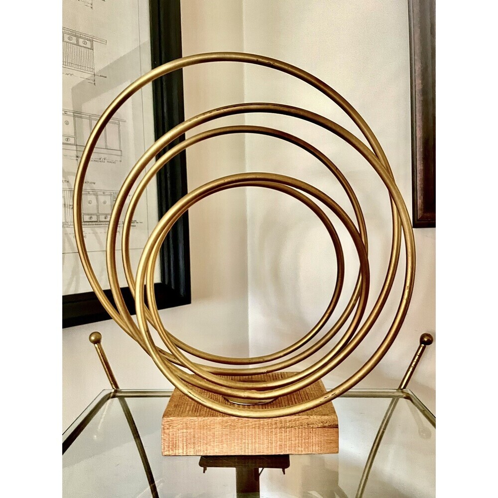 Vintage MCM Modern Gold Statue Circles Hoops